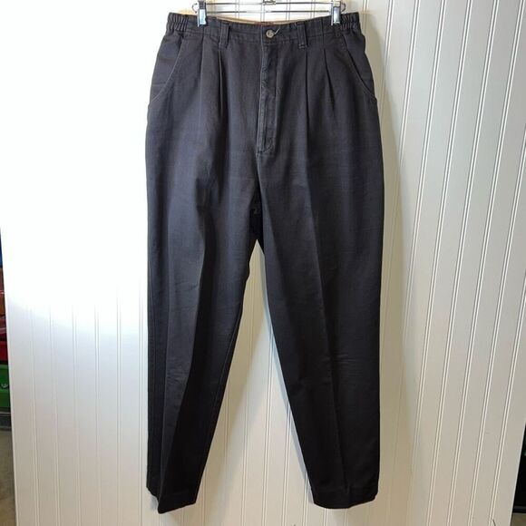 Vintage Lee Women's Pants Size 14 Long High Wasted Black Elastic Sides Straight - Picture 1 of 7